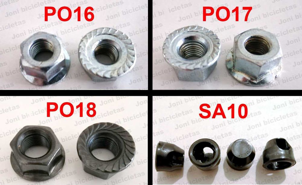 Porcas de eixo - bicicleta pasteleira, estrada, MTB, BMX, clássica