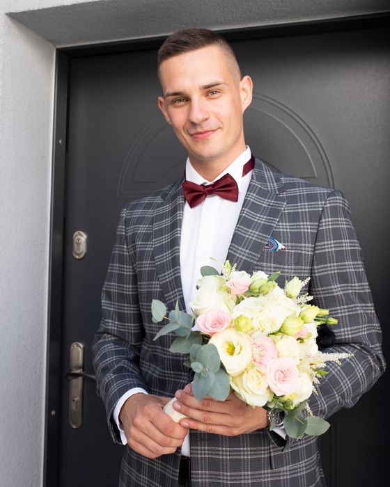 Garnitur ślubny w kratę pako lorente + koszula