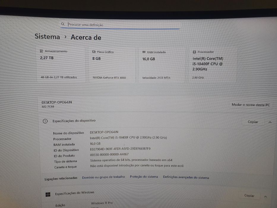 PC com RTX 4060 8GB | i5 10400F | 16GB RAM | SSD + HDD | Windows