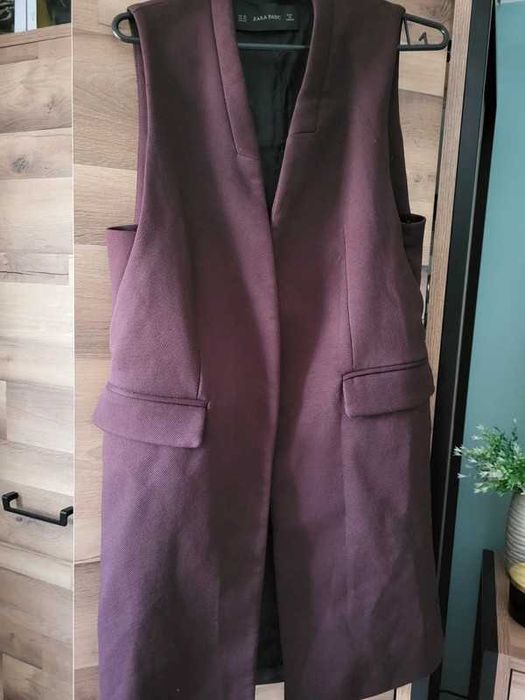 Elegancka długa bordowa kamizelka - Zara basic - r. XS