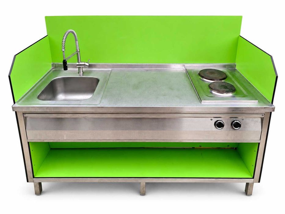 Kuchnia gastronomiczna 3w1 182x70 cm zlew, blat, 2 pola grzewcze