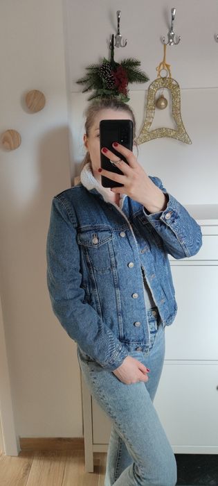 Kurtka zimowa jeansowa z misiem L/40 Sinsay niebieska ocieplana