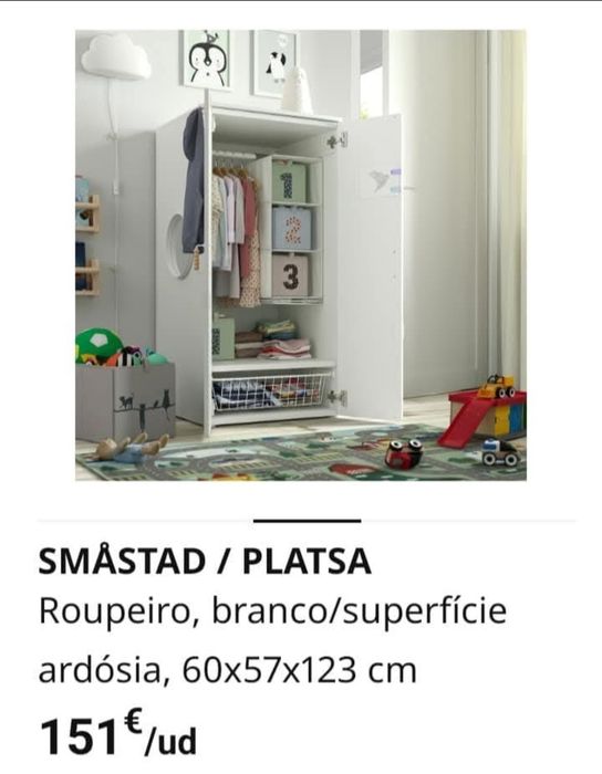 Roupeiro SMASTAD/PLATSA do IKEA branco com superfície ardósia