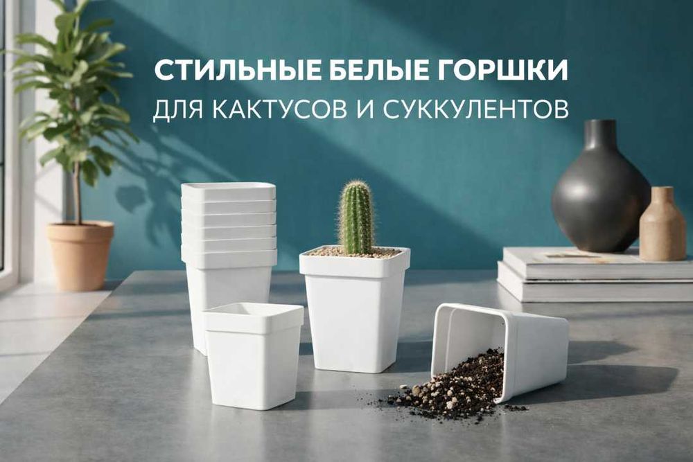 Стильные белые горшки для кактусов и суккулентов