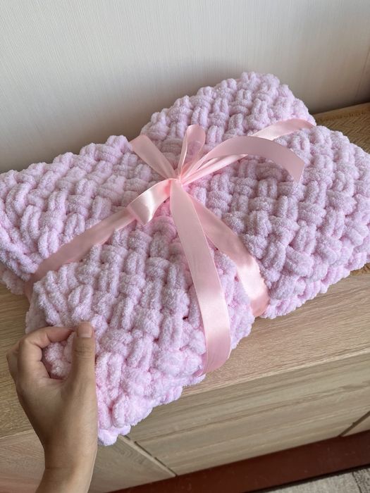 Плед плюшевий конверт на виписку плетений плед