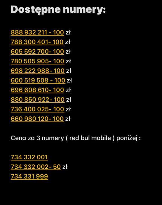 Zloty numer Orange  500///677///789