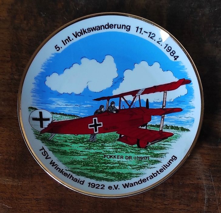 Talerz okolicznościowy ceramika stary samolot 1984 rok