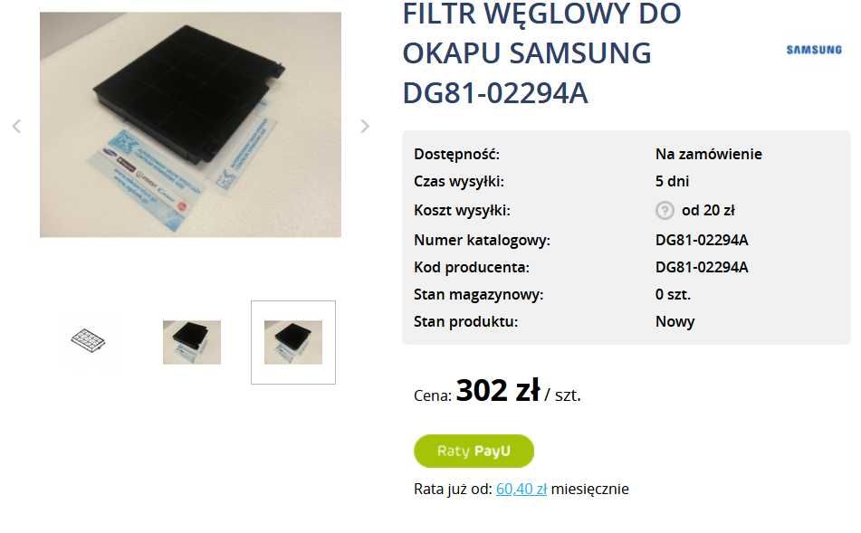 Oryginalny filtr węglowy Samsung DG81