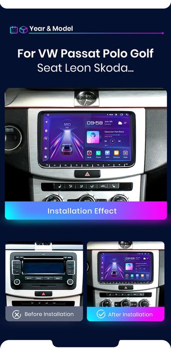 Rádio Android Volkswagen Golf Passat Skoda Seat CARPLAY WIFI GPS 2/32G