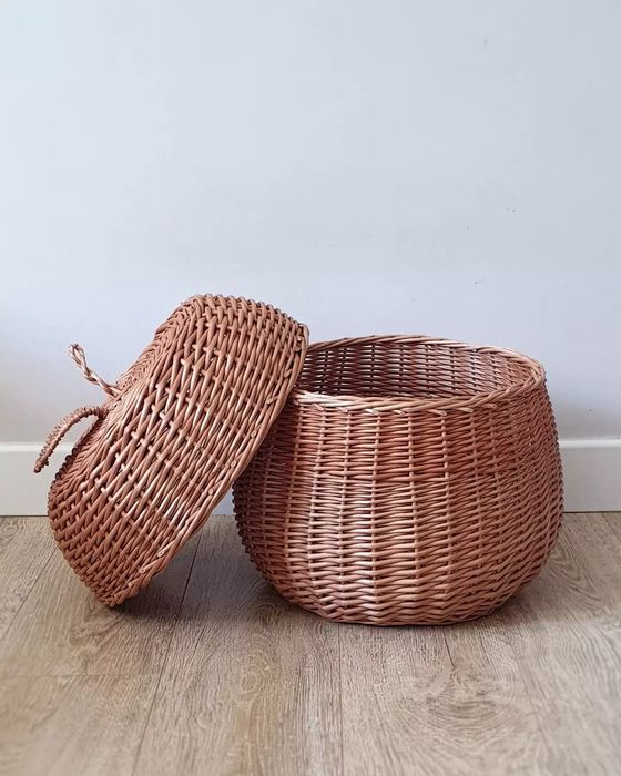 Kosz Jablko stojące duże wiklinowe naturalne handmade pojemnik