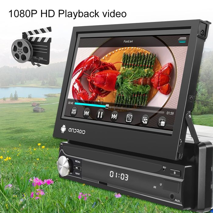 Rádio Android 15 1din Retrátil 2/64GB GPS CARPLAY Wi-Fi Bluetooth NOVO