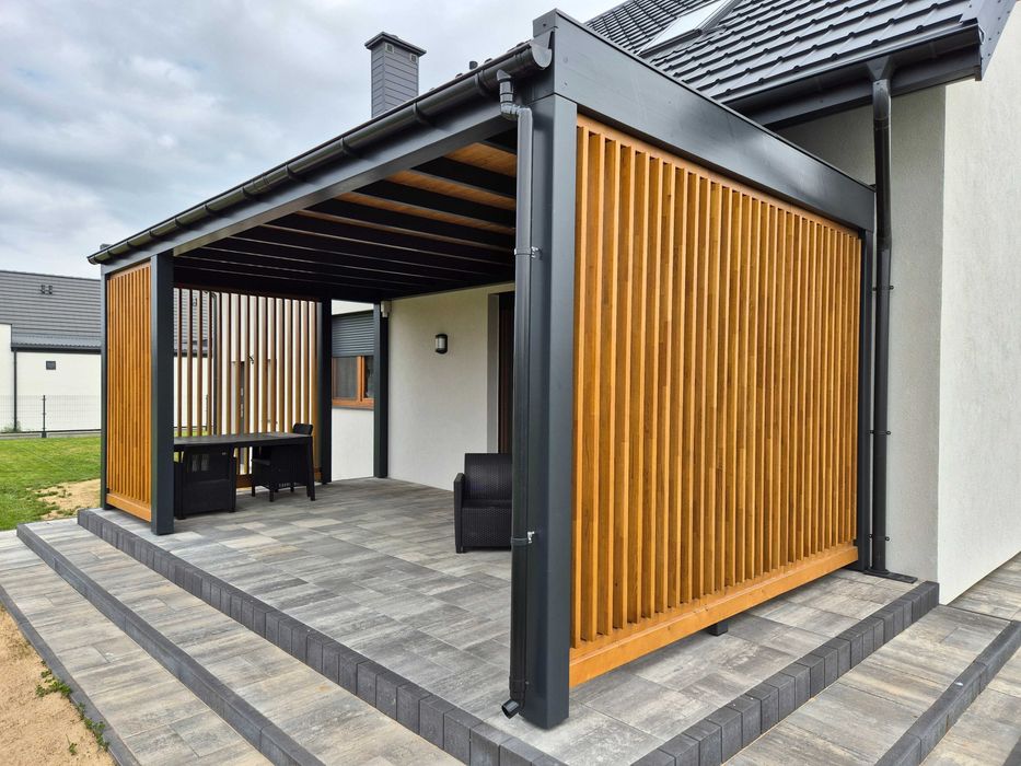 zadaszenie tarasu pergola patio altana lamele pionowe taras drewniany