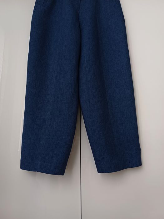 Massimo Dutti lniane spodnie szerokie barrel granatowe niebieskie letnie 100% len