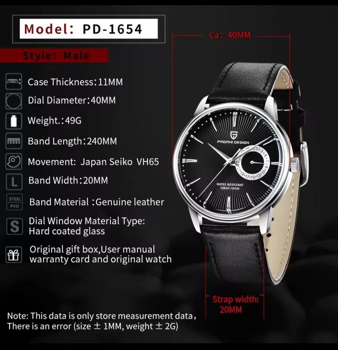 Zegarek kwarcowy Pagani Desing z mechanizmem Seiko VH65 
Sidon