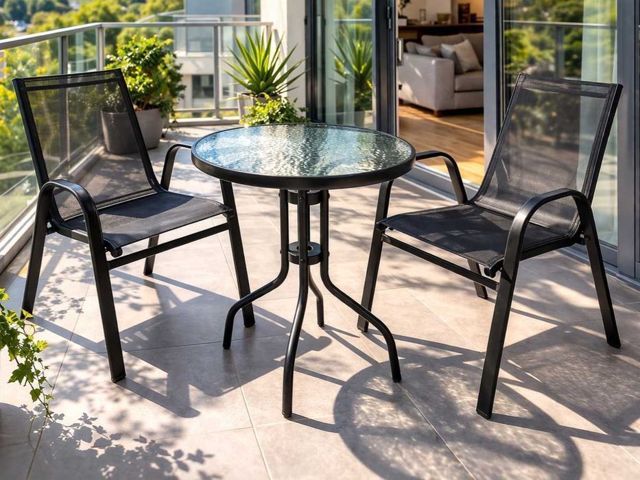 NOWY Zestaw Balkonowy Meble Balkonowe Tarasowe Ogrodowe Stolik Okrągły i Krzesła Na Balkon Taras Do Ogrodu Dla Dwojga Komplet Metalowy OKAZJA FAKTURA