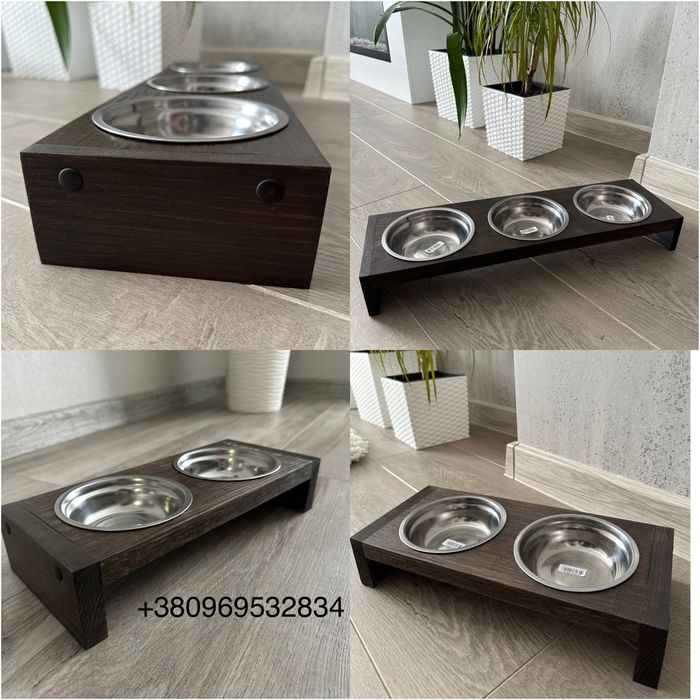 Миска для кота, собаки на ДЕРЕВʼЯНІЙ підставці Для тварин