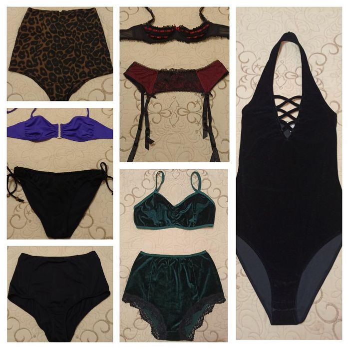 Пенюар,пояс з підвязками,бюстгалтер,панчохи,купальник,комплект білизни