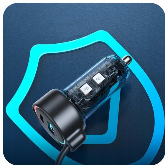 Szybka Ładowarka Samochodowa Usb Usb-C 60W Qc Pd 3.0 + Kabel Usb-C