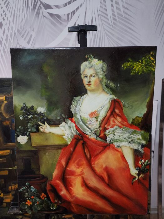 Картина маслом "Дама в карміновій сукні"