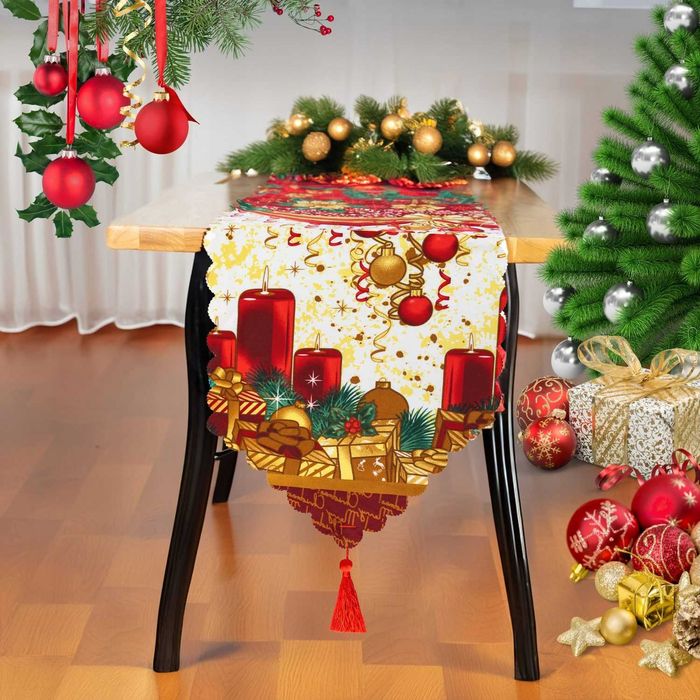 BIEŻNIK świąteczny na stół 170x34cm czerwony