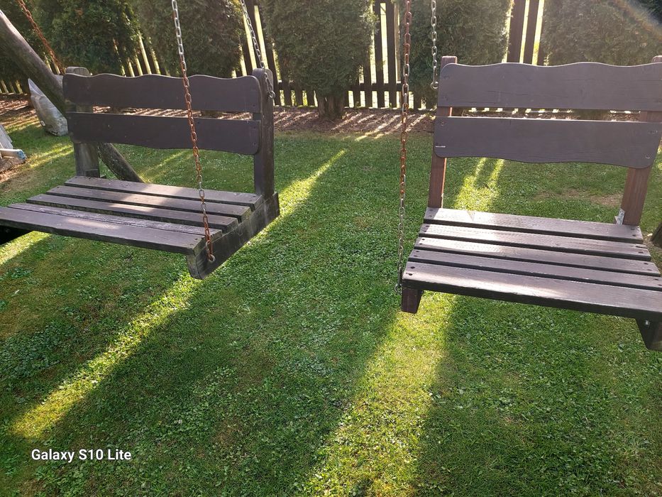 2 drewniane używane ławki do huśtawki 90 cm i 60 cm