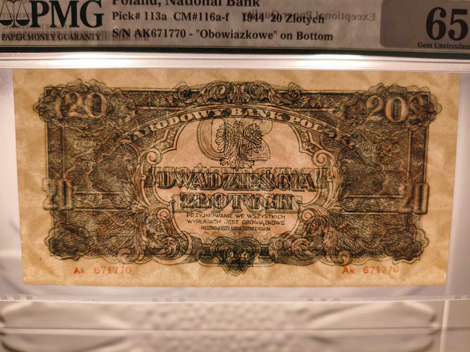 20 złotych 1944 - Ak - owe - PMG 65 EPQ
