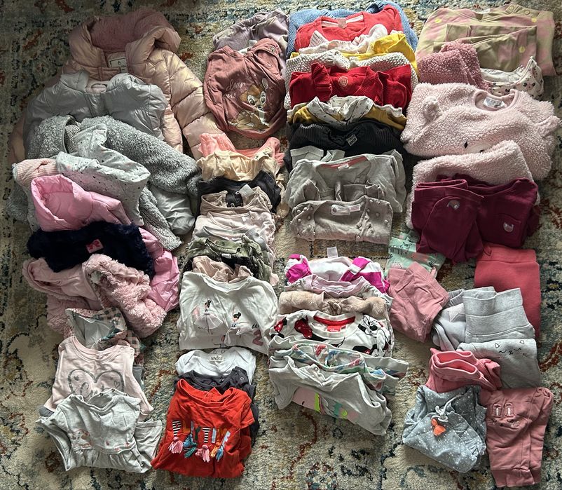 Paczka zestaw ubranek dla dziewczynki rozmiar 80 ponad 55 sztuk