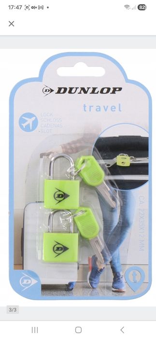 Dunlop Travel KŁÓDKA do bagażu walizki szafki NA KLUCZYK - zestaw 2 sz