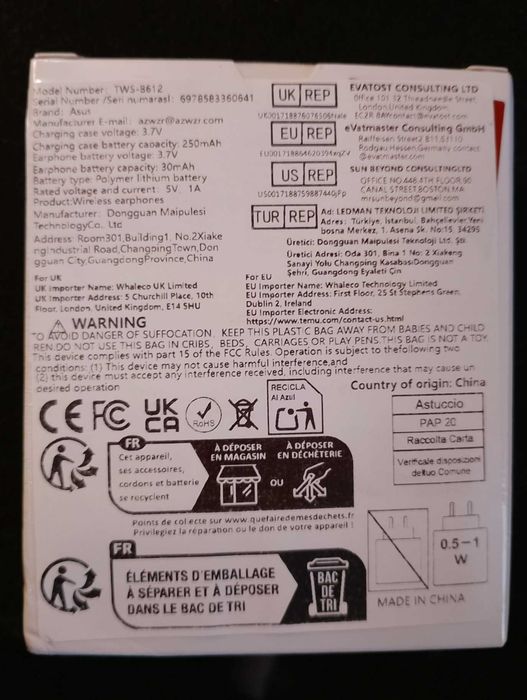 Фірмові блютуз навушники ASUS Adol(TWS-8612). Оригінал. Нові. Запечатані
