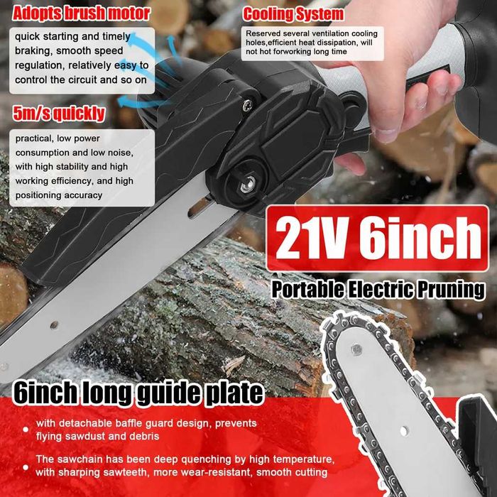 Mini pilarka łańcuchowa, 6-calowa elektryczna  21 V z 2x akumulatorem
