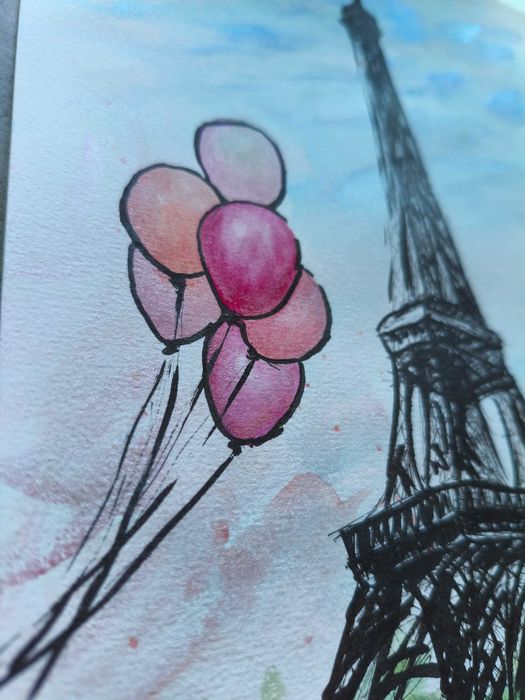 Paryż Francja wieża Eifela miasta akwarela obraz pejzaż miejski 21x30