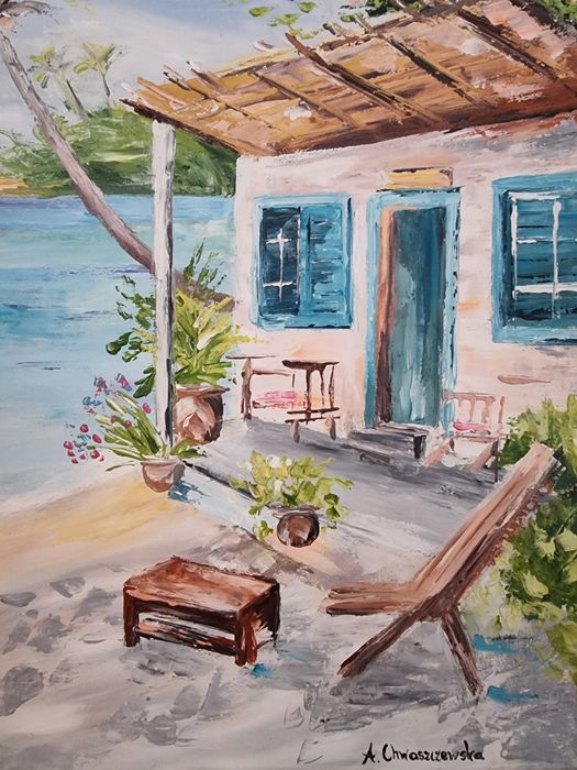 Obraz olejny "Rajska plaża" ręcznie malowany 40 x50 cm