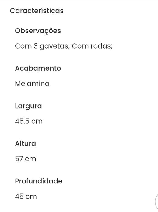 Módulo de 3 gavetas com rodas.