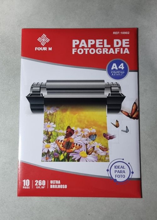 Papel Fotográfico – 10 Folhas, 260 g/m² (Novo)