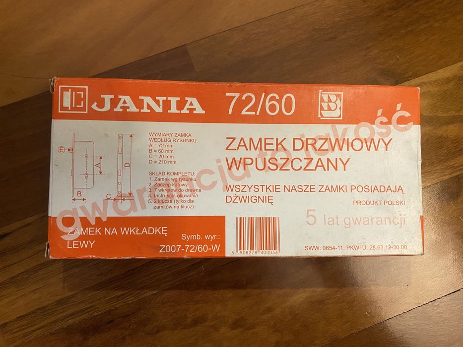 Zamek drzwiowy wpuszczany, Jania, 72x60, NOWY