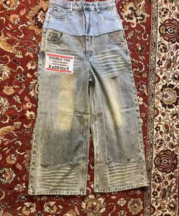 Double Stitching Washed Baggy Jeans