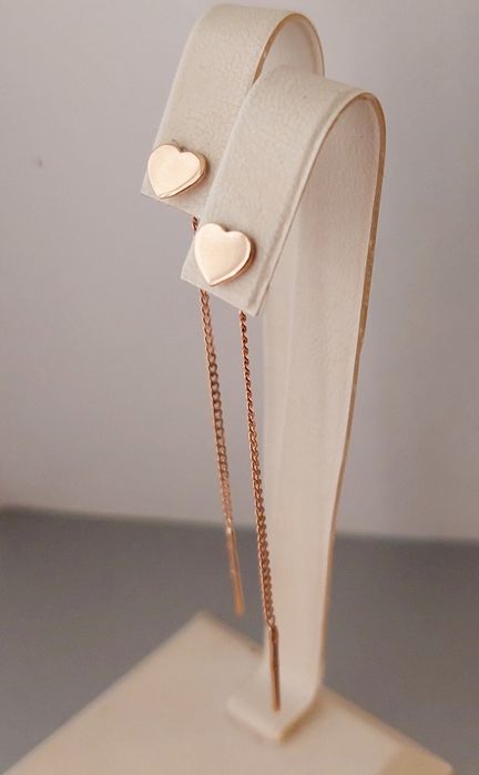 Золоті сережки-протяжки "Сердечки" 585 проба нові