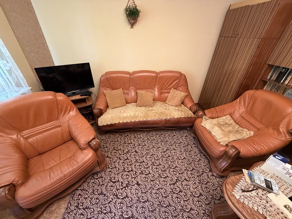 Skórzany komplet wypoczynkowy: sofa 3-osobowa + 2 fotele