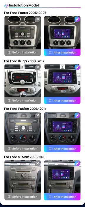 Rádio 2din 7" 2/32GB Ford Transit Focus Fusion Galaxy Carplay GPS NOVO