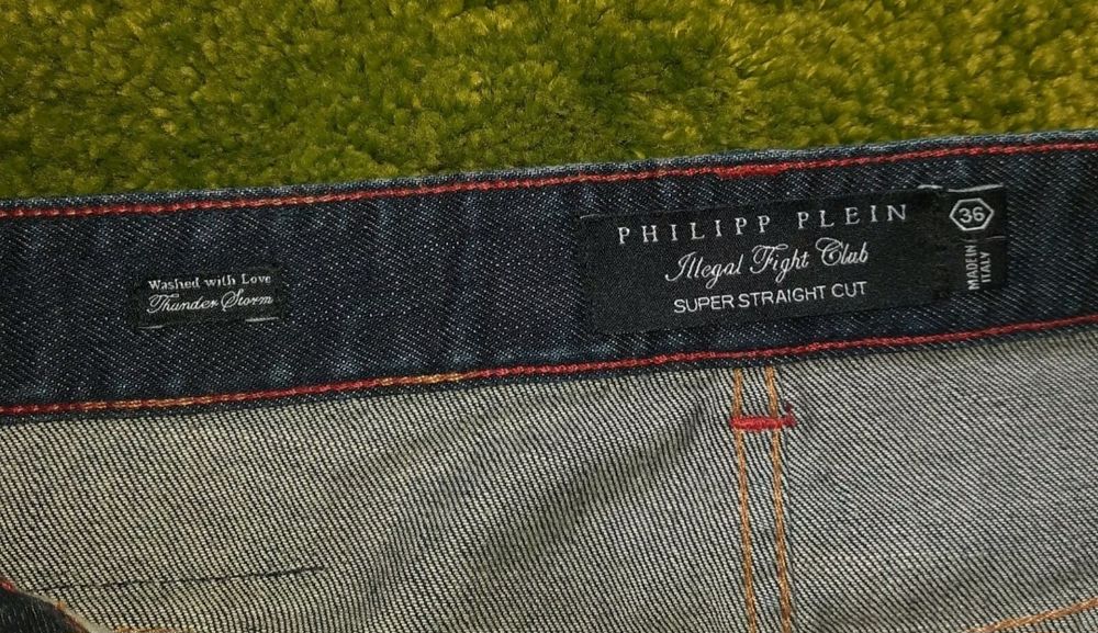Джинсы Philipp Plein W38L30 Super Straight Cut мужские штаны потертые