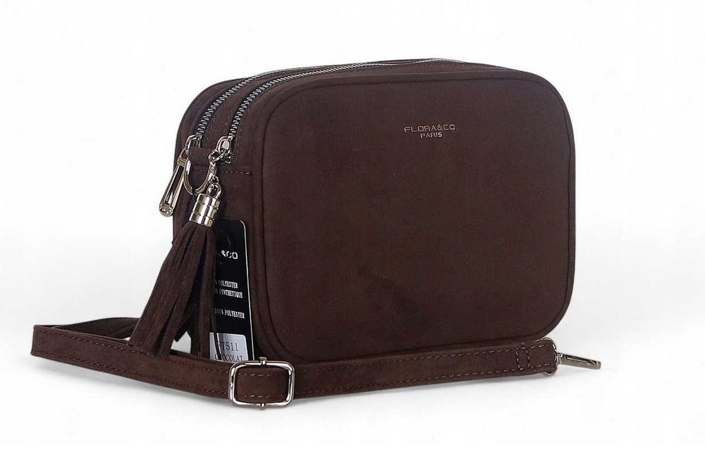 Torebka Flora&Co listonoszka zamsz zamszowa eco brązowa czekoladowa