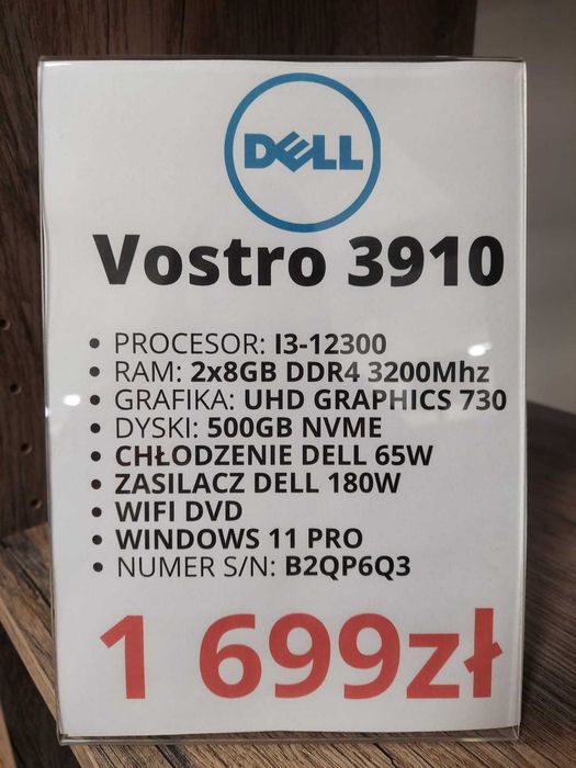 Komputer stacjonarny Dell Vostro 3910 i3-12300/16GB/500GB gwarancja