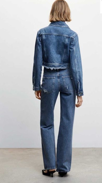 Рвані прямі джинси з високою посадкою mango