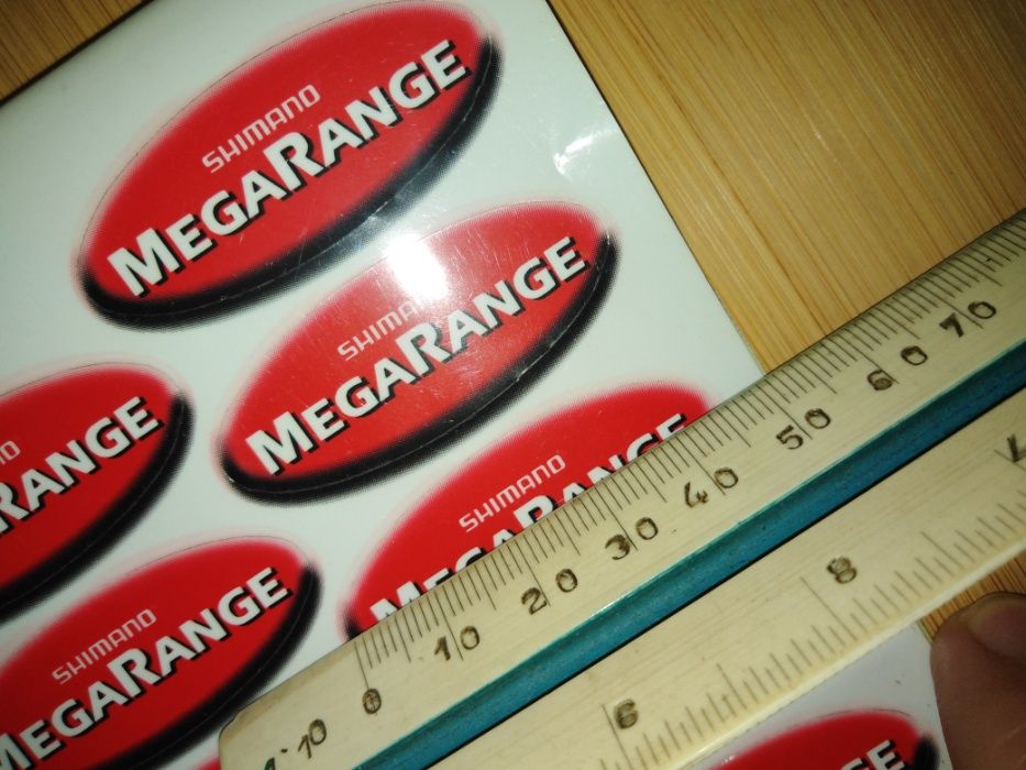 Naklejka shimano Mega Range 4,5 cm x 1,8 cm na ramę unikat retro MTB