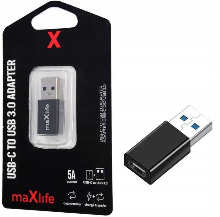 Maxlife Adapter USB 3.0 wtyk - USB Typ C gniazdo Czarny