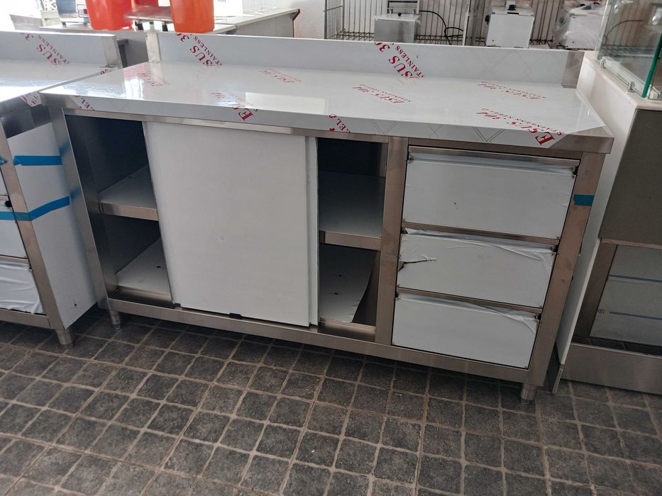 ACM1647 - Bancada de Apoio Inox de 1,5M com 3 Gavetas - NOVA