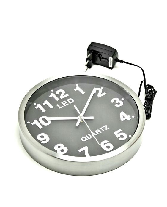 Zegar Ścienny LED Podświetlany Aluminium Wiszący