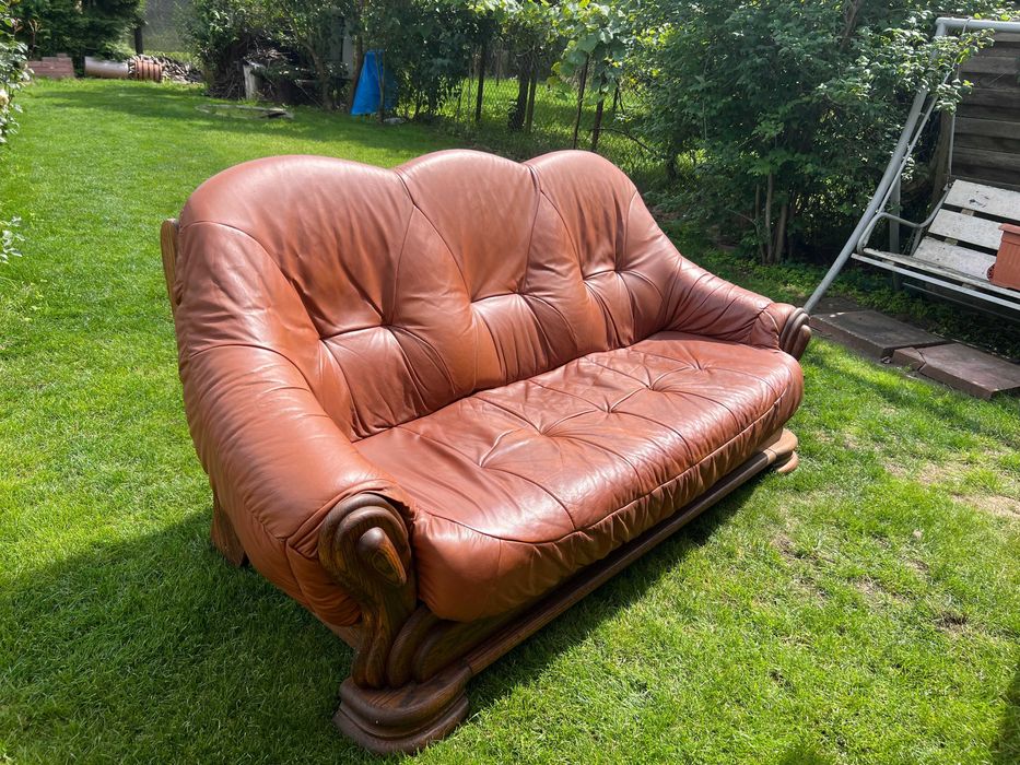 Zestaw wypoczynkowy skórzany 3-2-1