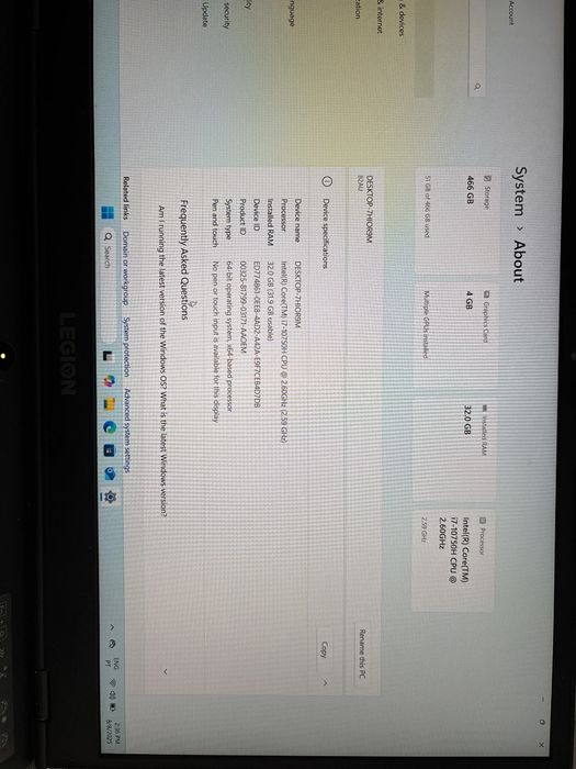 Lenovo legion 32gb ram 500gb ssd
