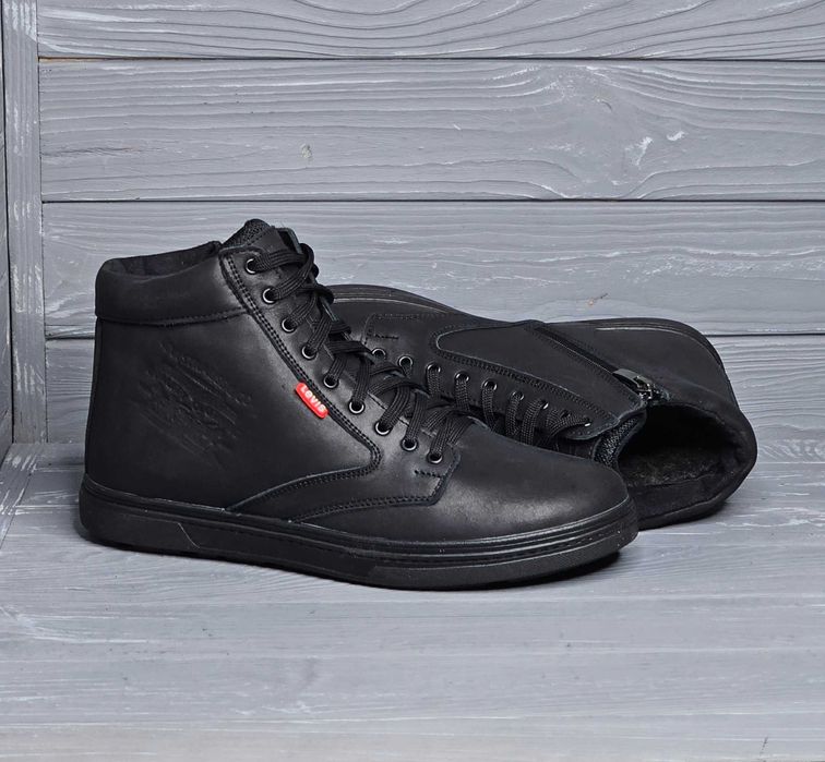 Кожаные зимние мужские коричневые черные ботинки / кеды / кроссовки!!!